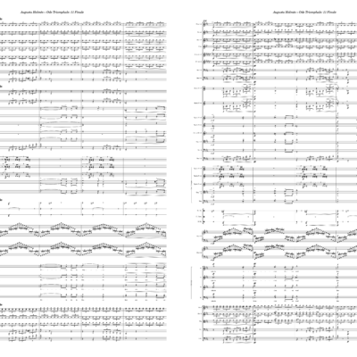 Two pages from orchestral score of 'Ode Triomphale' (Finale) by Augusta Holmès, engraved in Dorico